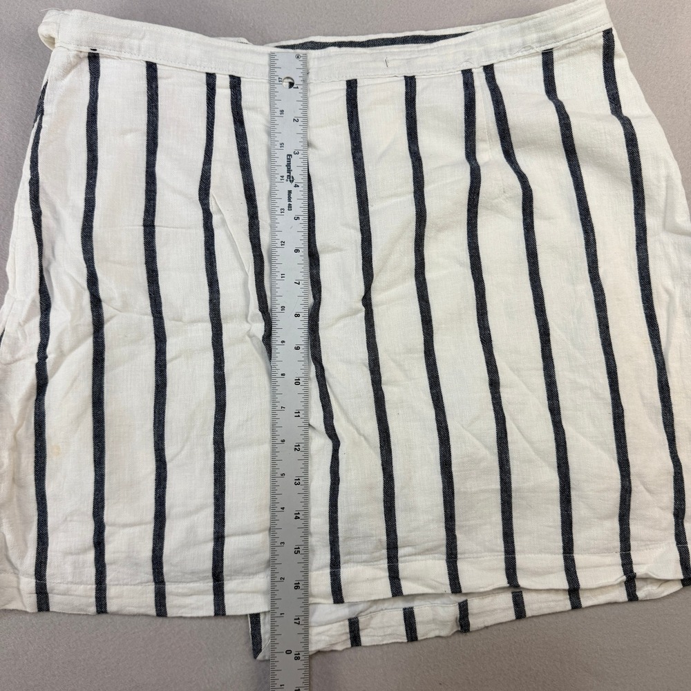 Abercrombie & Fitch Linen Blend Striped Wrap Mini Skirt white Navy Blue Large - Picture 7 of 8